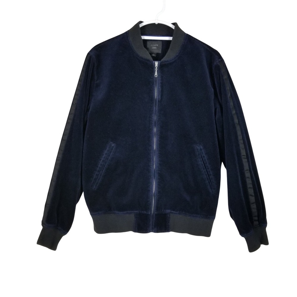 J.Crew Bomber Jacket Mens M Navy Blue Velvet Ludlow Side Stripe Full Zip